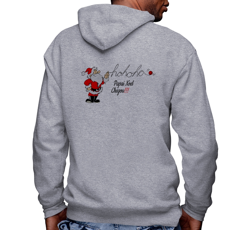 Blusa Moletom Ho Ho Ho Papai Noel Chegou Masculina com Capuz e Zíper - Mescla