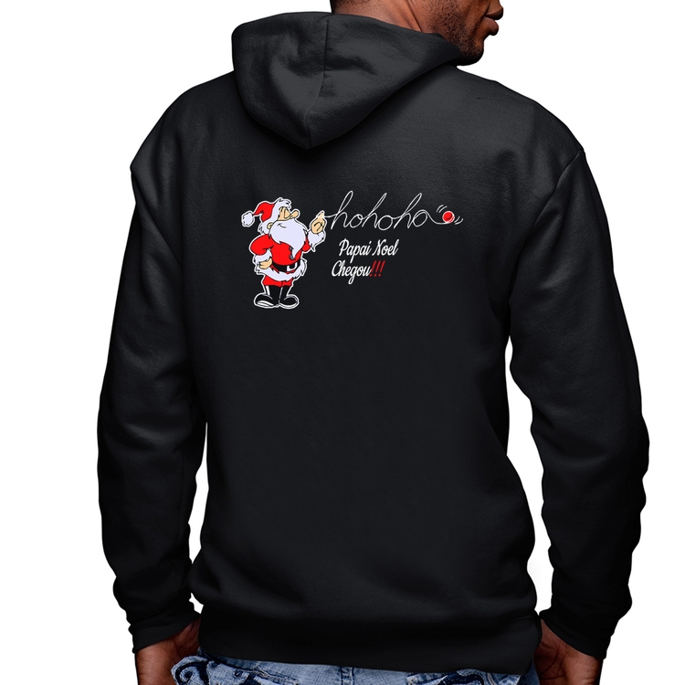 Blusa Moletom Ho Ho Ho Papai Noel Chegou Masculina com Capuz e Zíper