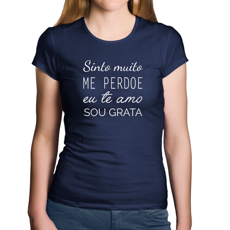 Baby Look Algodão Ho'oponopono - Sinto muito, me perdoe, eu te amo, sou grata - Marinho