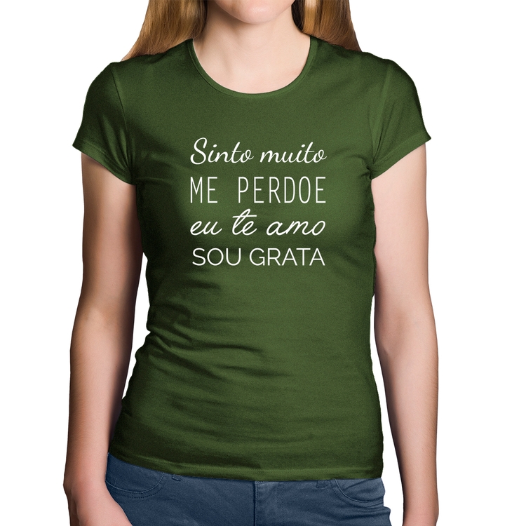 Baby Look Algodão Ho'oponopono - Sinto muito, me perdoe, eu te amo, sou grata - Musgo
