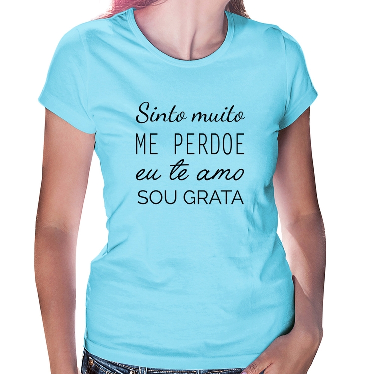 Baby Look Ho'oponopono - Sinto muito, me perdoe, eu te amo, sou grata - Azul Bebê
