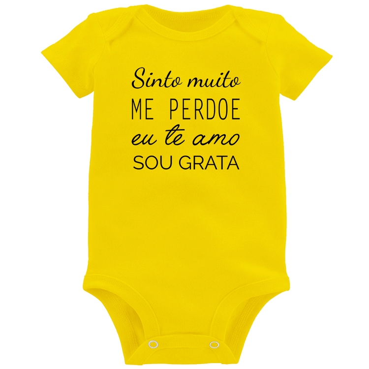 Body Bebê Ho'oponopono - Sinto muito, me perdoe, eu te amo, sou grata - Amarelo