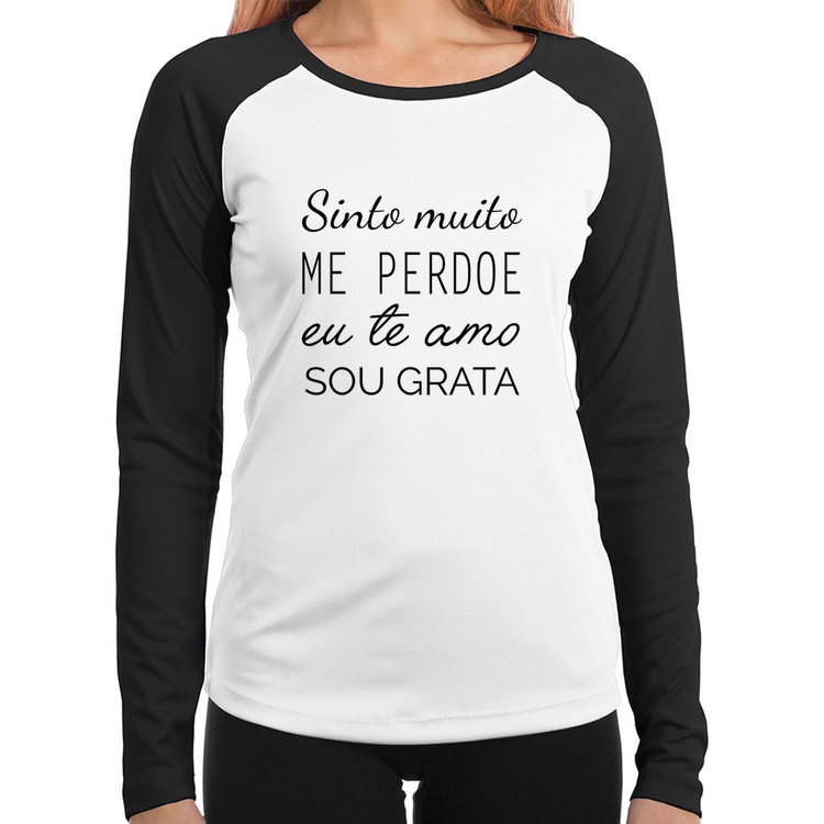Baby Look Raglan Ho'oponopono - Sinto muito, me perdoe, eu te amo, sou grata Manga Longa