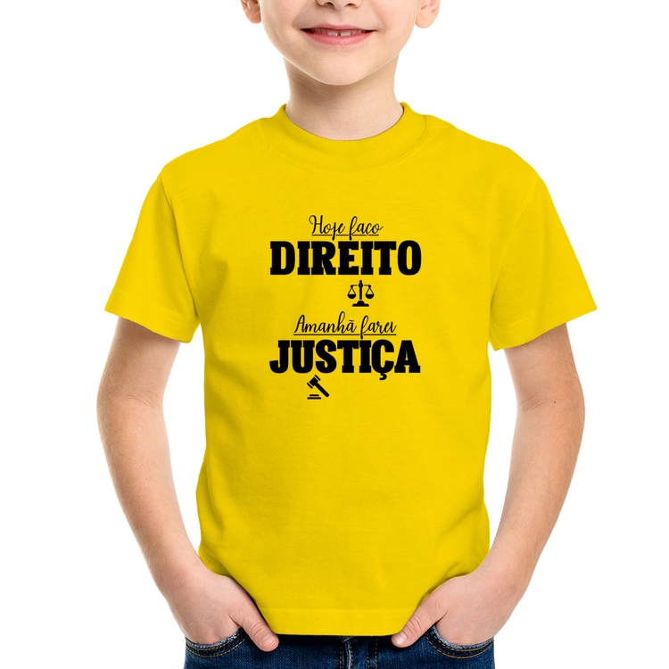 Camiseta Infantil Hoje faço direito, amanhã farei justiça - Amarela