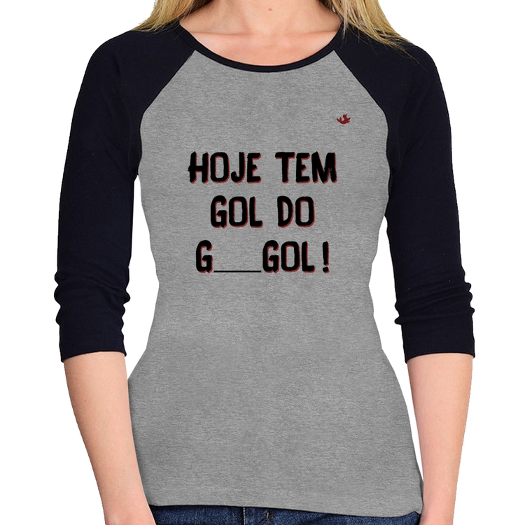 Baby Look Raglan Hoje tem gol do G ___ gol! Manga 3/4 - Cinza/Preto