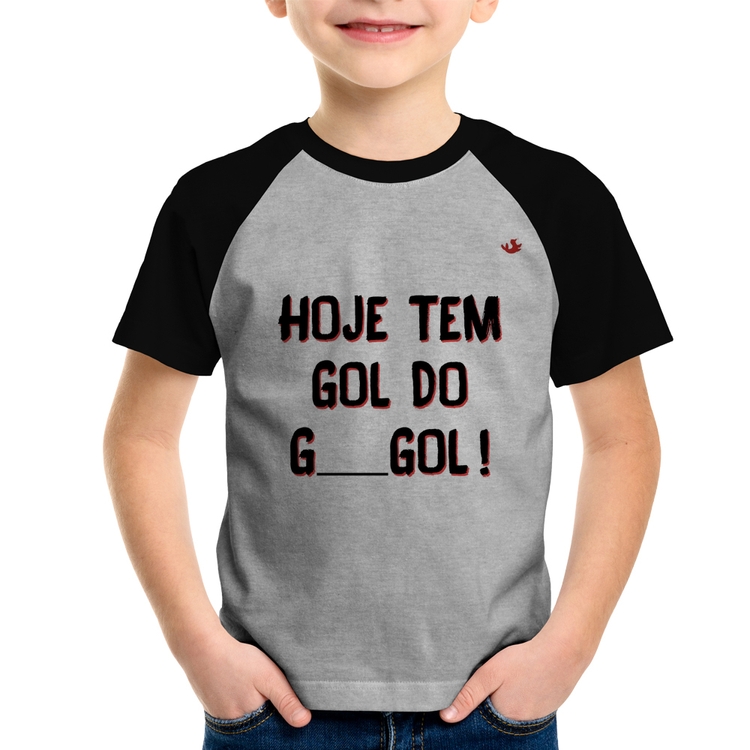 Camiseta Raglan Infantil Hoje tem gol do G ___ gol! - Cinza/Preto