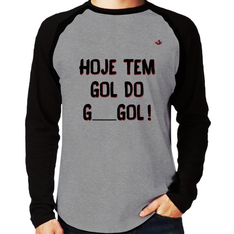 Camiseta Raglan Hoje tem gol do G ___ gol! Manga Longa - Cinza/Preto