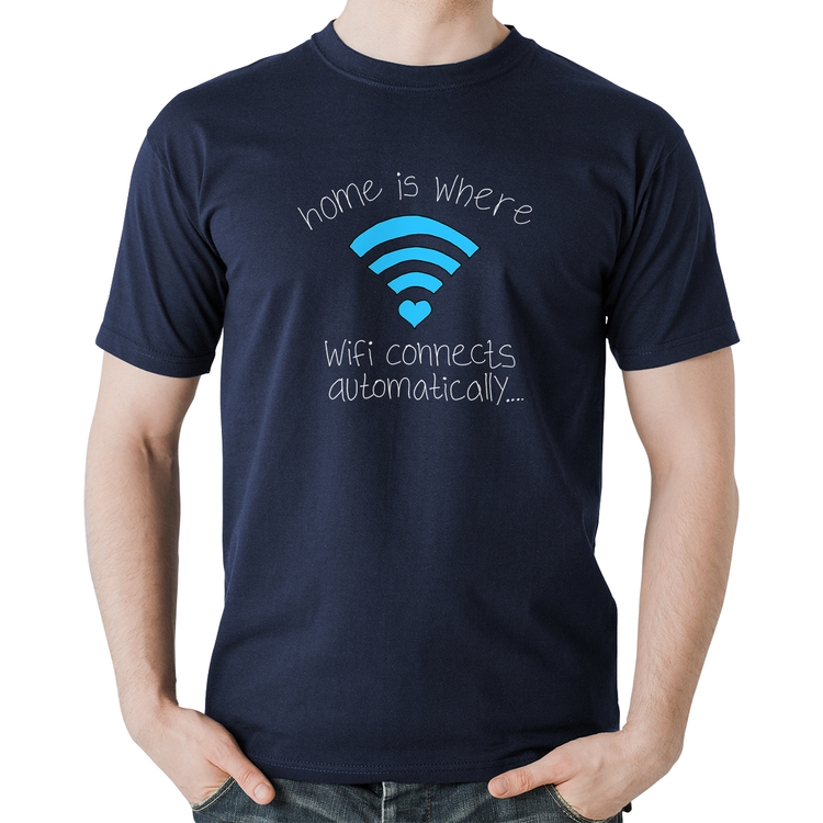 Camiseta Algodão Home Is Where Wifi Connects Automatically - Marinho