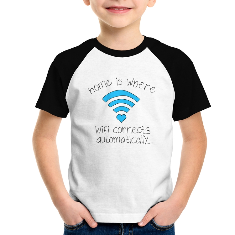 Camiseta Raglan Infantil Home Is Where Wifi Connects Automatically