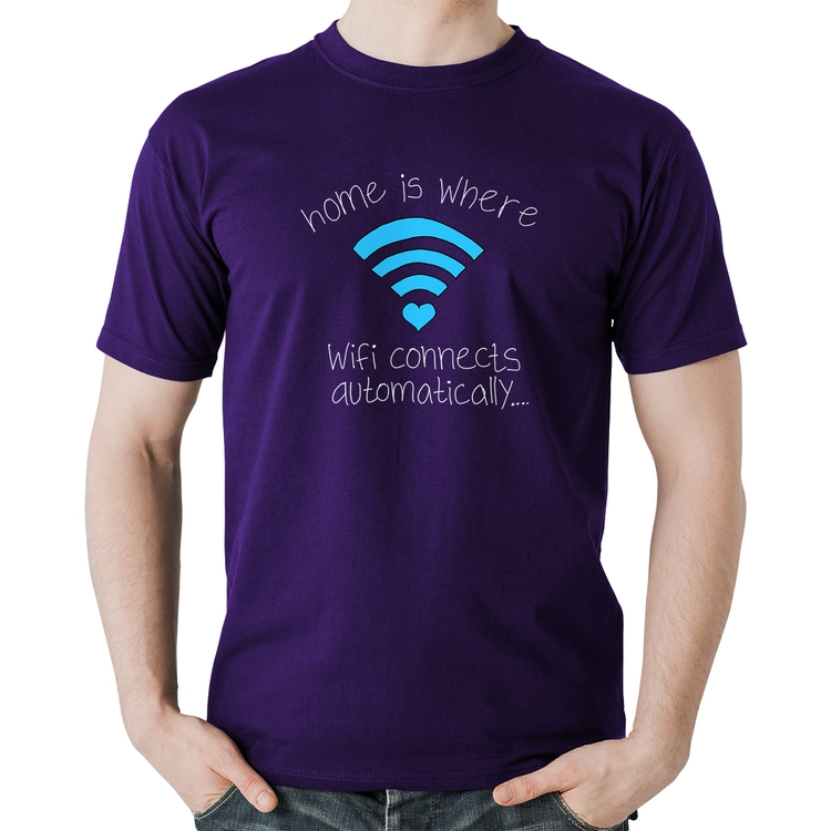 Camiseta Algodão Home Is Where Wifi Connects Automatically - Roxa