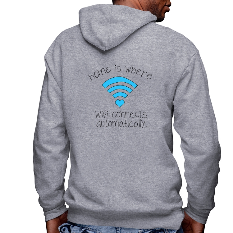 Blusa Moletom Home Is Where Wifi Connects Automatically Masculina com Capuz e Zíper - Mescla