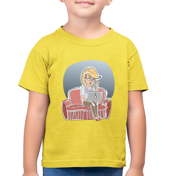 Camiseta Algodão Infantil Home Office - Amarelo Canário