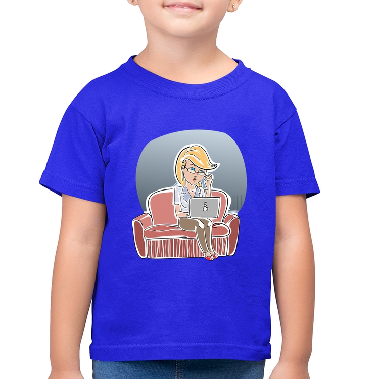 Camiseta Algodão Infantil Home Office - Azul Royal