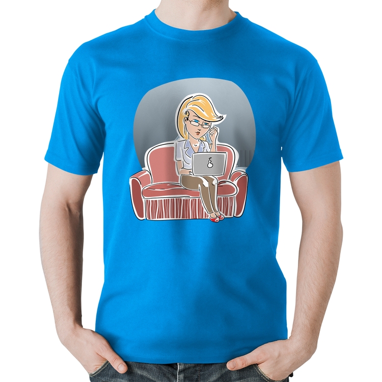 Camiseta Algodão Home Office - Azul