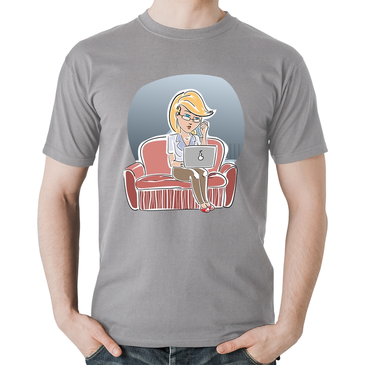 Camiseta Algodão Home Office - Cinza