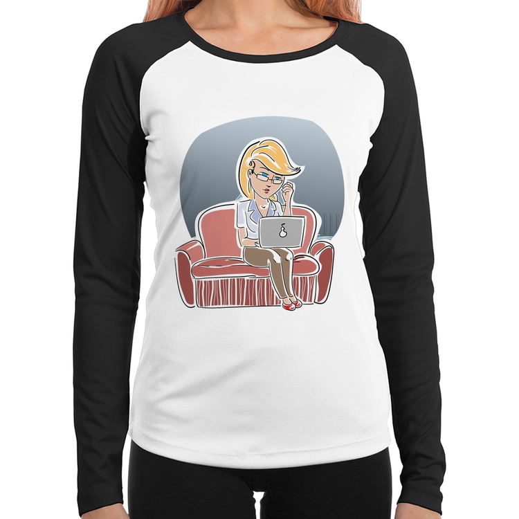 Baby Look Raglan Home Office Manga Longa