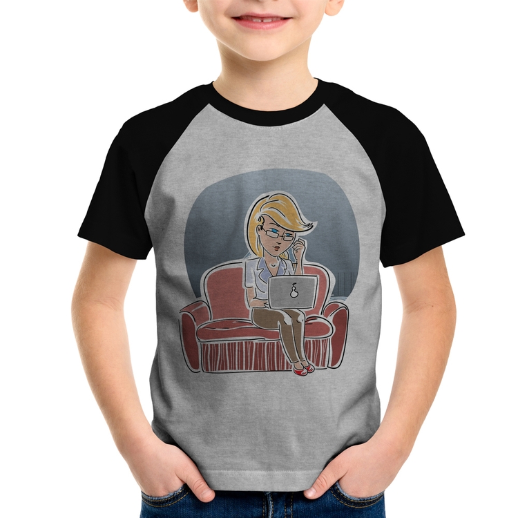Camiseta Raglan Infantil Home Office - Cinza/Preto