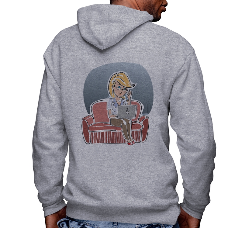 Blusa Moletom Home Office Masculina com Capuz e Zíper - Mescla