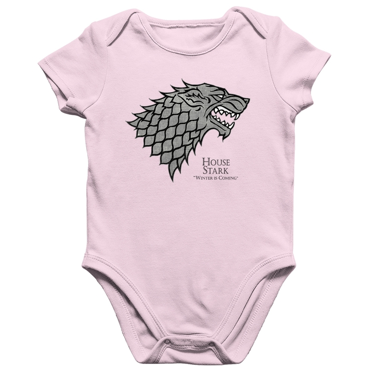 Body Bebê Algodão House Stark: Winter is Coming - Rosa Bebê