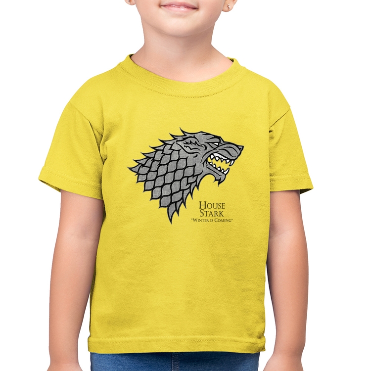 Camiseta Algodão Infantil House Stark: Winter is Coming - Amarelo Canário