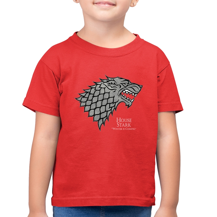 Camiseta Algodão Infantil House Stark: Winter is Coming - Vermelha