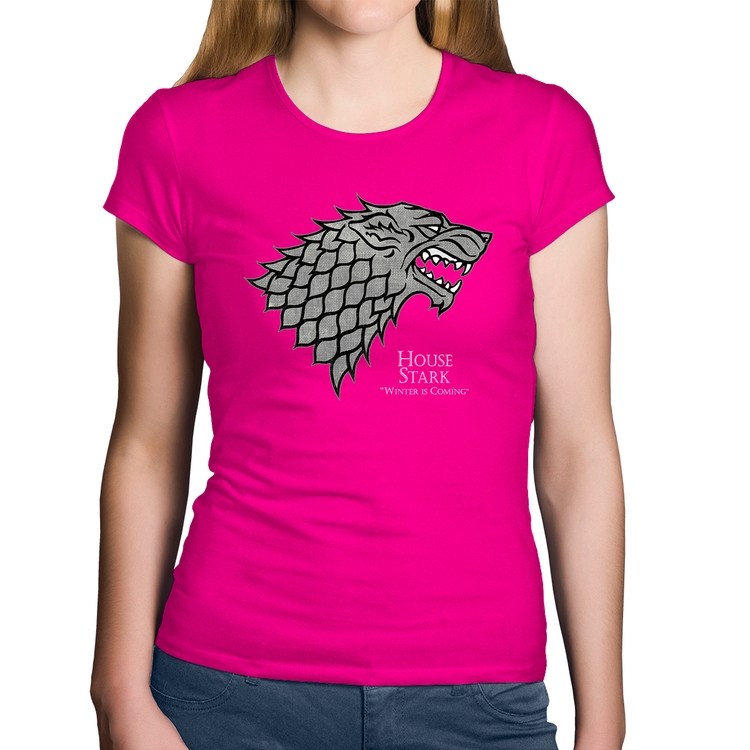Baby Look Algodão House Stark: Winter is Coming - Rosa