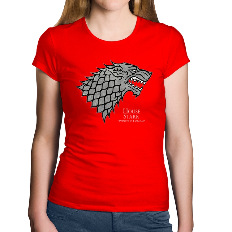 Baby Look Algodão House Stark: Winter is Coming - Vermelha