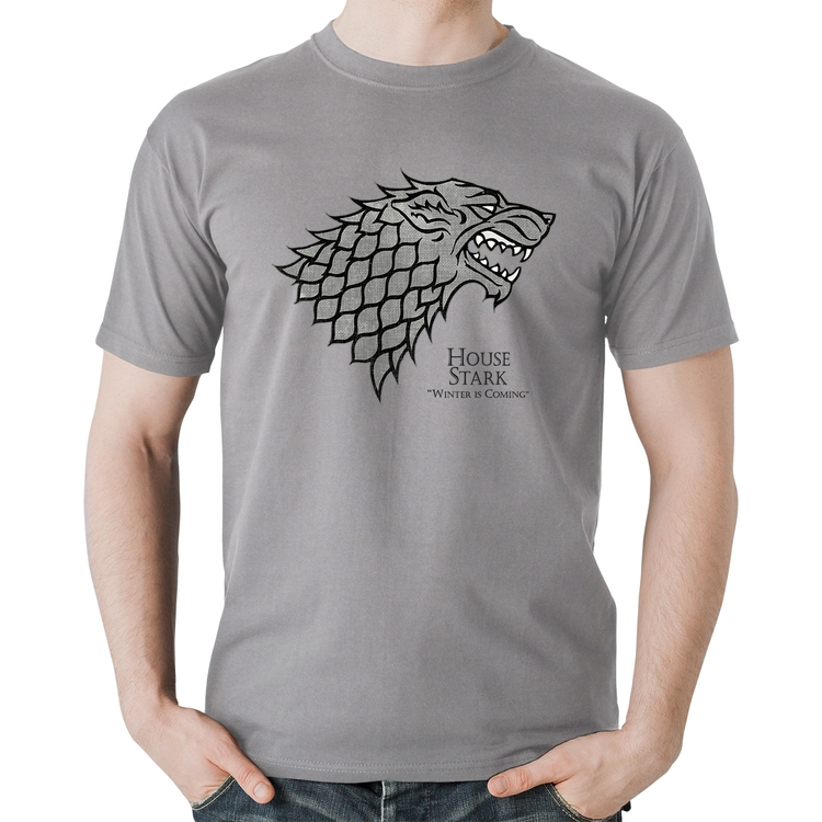 Camiseta Algodão House Stark: Winter is Coming - Cinza
