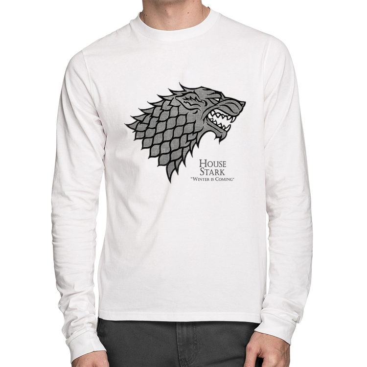 Camiseta Algodão House Stark: Winter is Coming Manga Longa - Branca