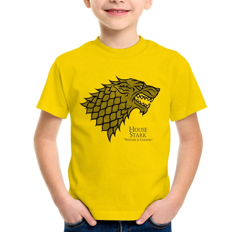 Camiseta Infantil House Stark: Winter is Coming - Amarela