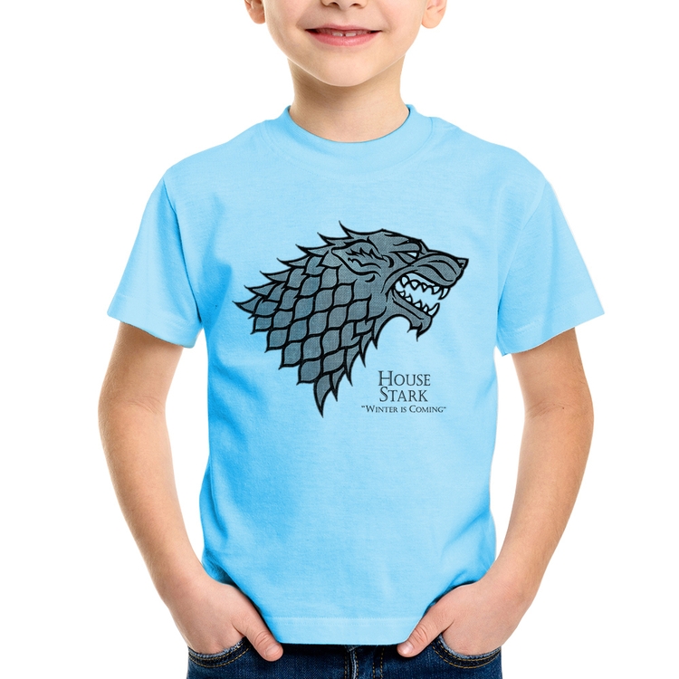 Camiseta Infantil House Stark: Winter is Coming - Azul Bebê