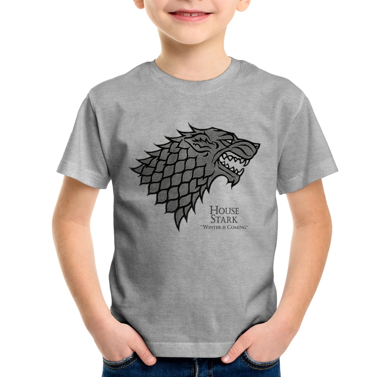 Camiseta Infantil House Stark: Winter is Coming - Cinza