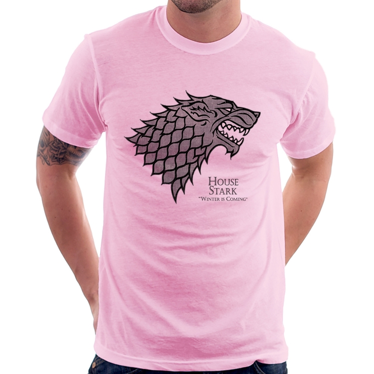 Camiseta House Stark: Winter is Coming - Rosa Bebê