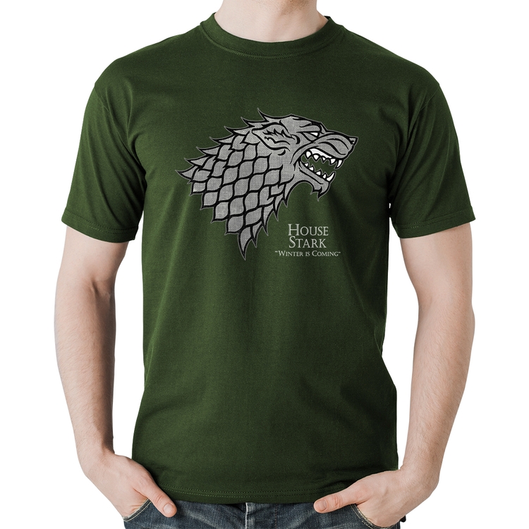 Camiseta Algodão House Stark: Winter is Coming - Musgo