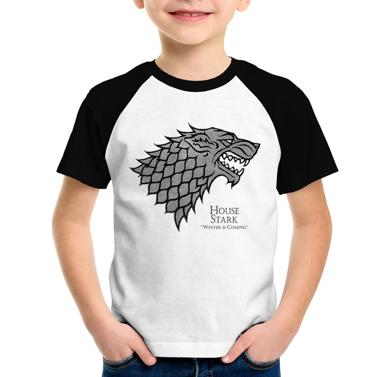 Camiseta Raglan Infantil House Stark: Winter is Coming