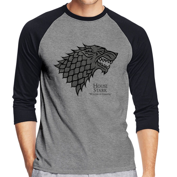 Camiseta Raglan House Stark: Winter is Coming Manga 3/4 - Cinza/Preto