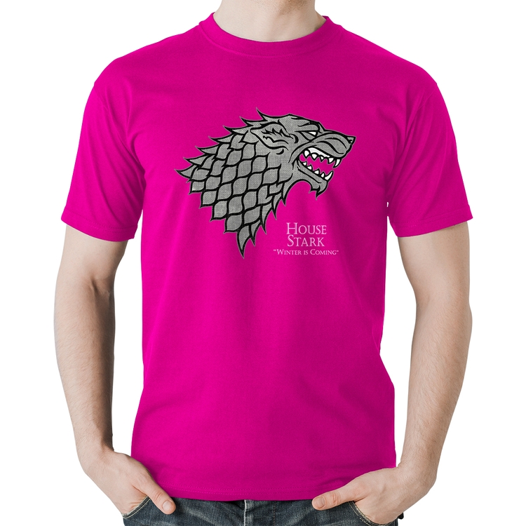 Camiseta Algodão House Stark: Winter is Coming - Rosa