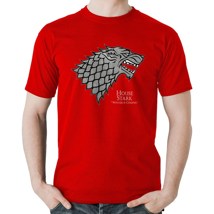 Camiseta Algodão House Stark: Winter is Coming - Vermelha