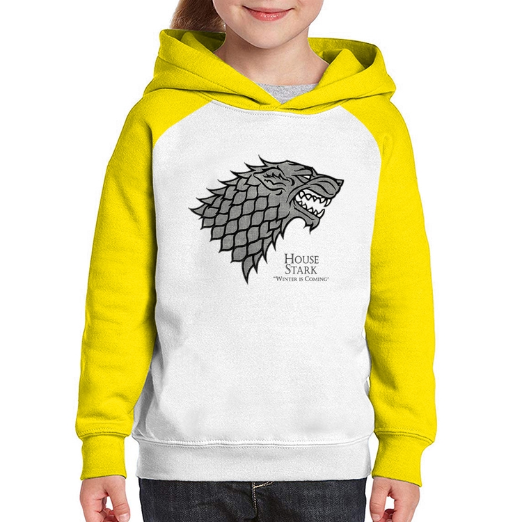 Moletom Infantil House Stark: Winter is Coming - Branco/Amarelo