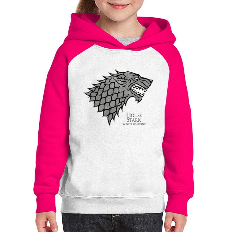 Moletom Infantil House Stark: Winter is Coming - Branco/Rosa