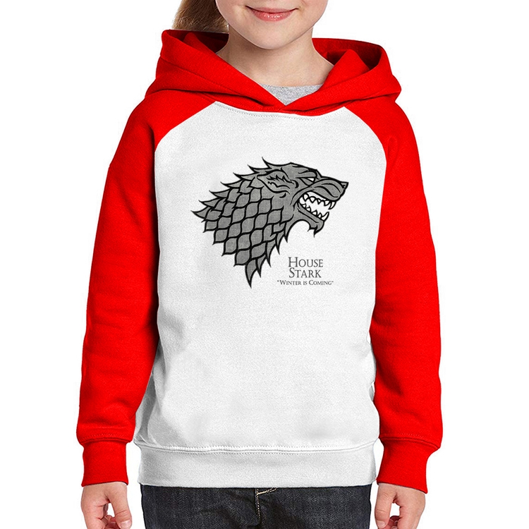Moletom Infantil House Stark: Winter is Coming - Branco/Vermelho