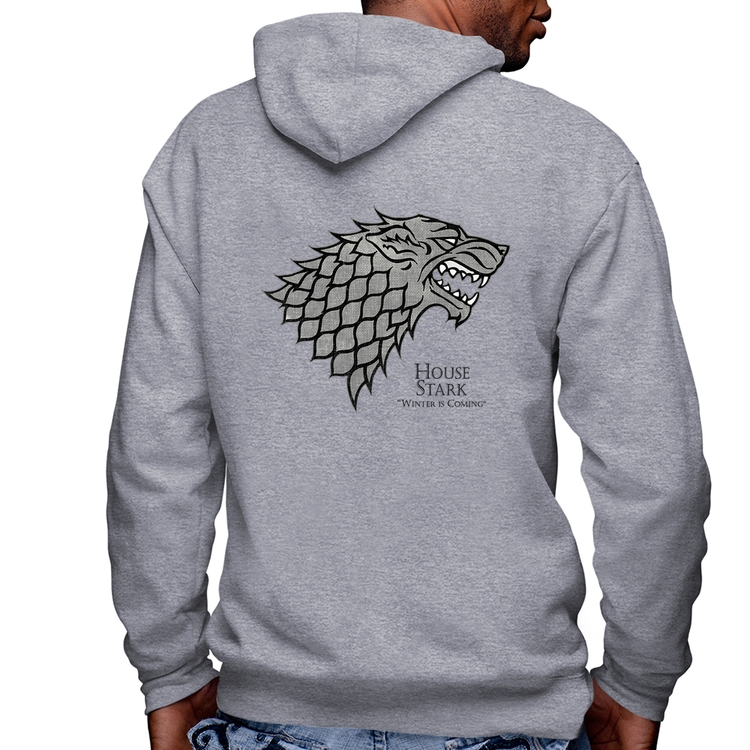 Blusa Moletom House Stark: Winter is Coming Masculina com Capuz e Zíper - Mescla