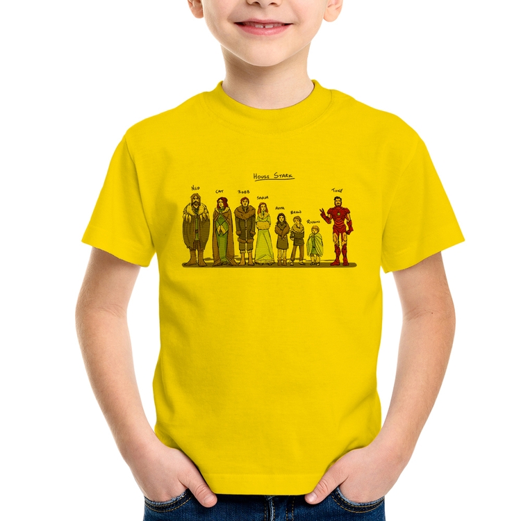 Camiseta Infantil House Stark Tony Stark - Amarela