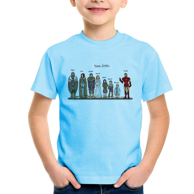 Camiseta Infantil House Stark Tony Stark - Azul Bebê