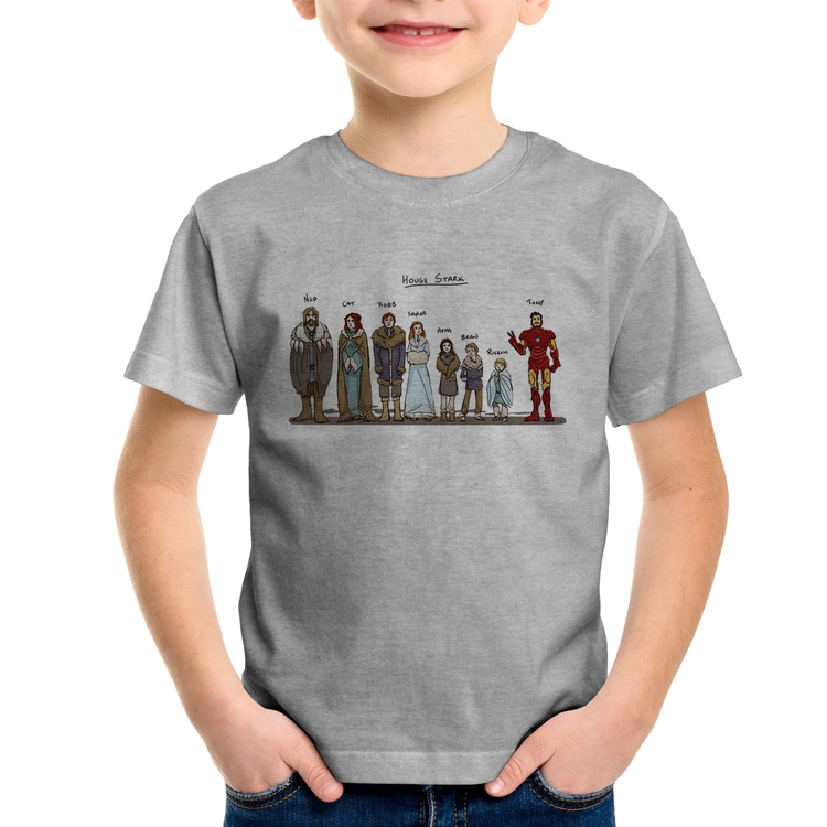 Camiseta Infantil House Stark Tony Stark - Cinza
