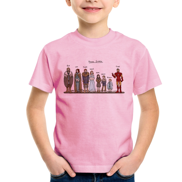 Camiseta Infantil House Stark Tony Stark - Rosa Bebê