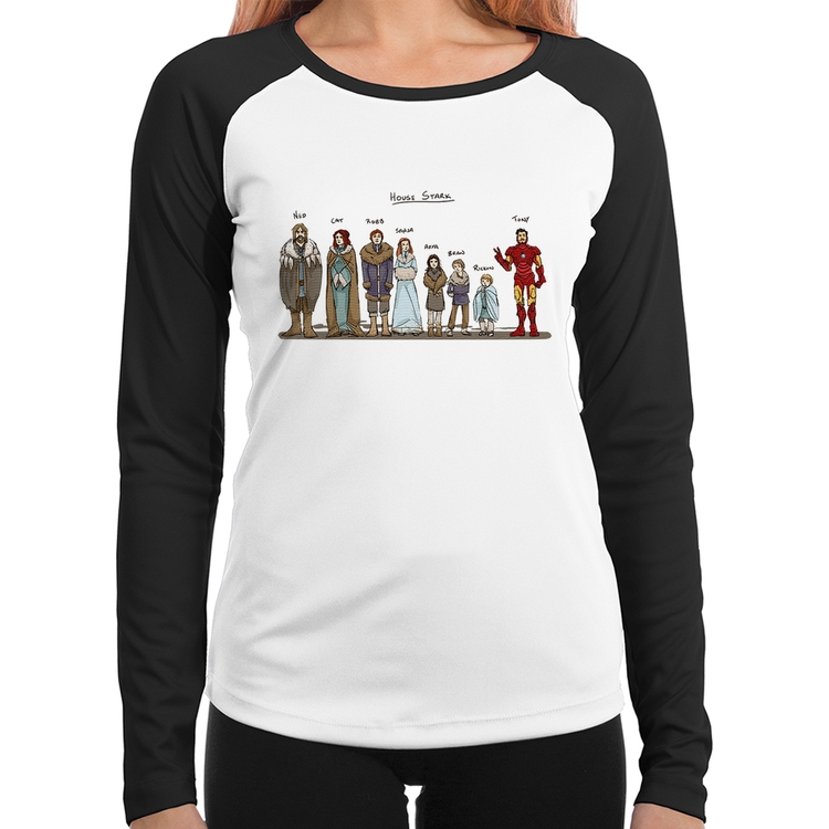 Baby Look Raglan House Stark Tony Stark Manga Longa