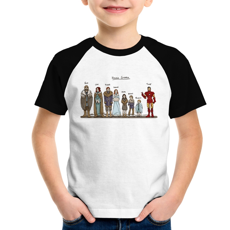 Camiseta Raglan Infantil House Stark Tony Stark