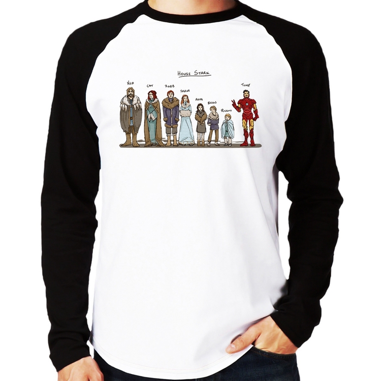 Camiseta Raglan House Stark Tony Stark Manga Longa