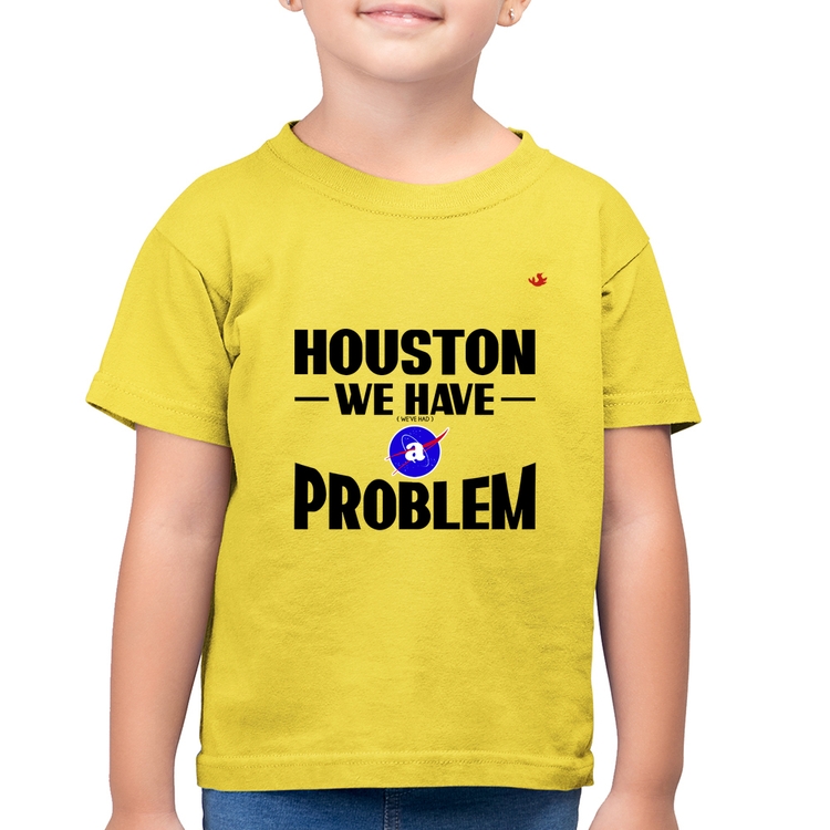 Camiseta Algodão Infantil Houston, we have a problem - Amarelo Canário